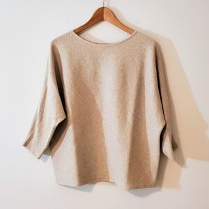 R Label The Reset Beige Ribbed Dolman Short Sleeve Pullover - Natural L/XL